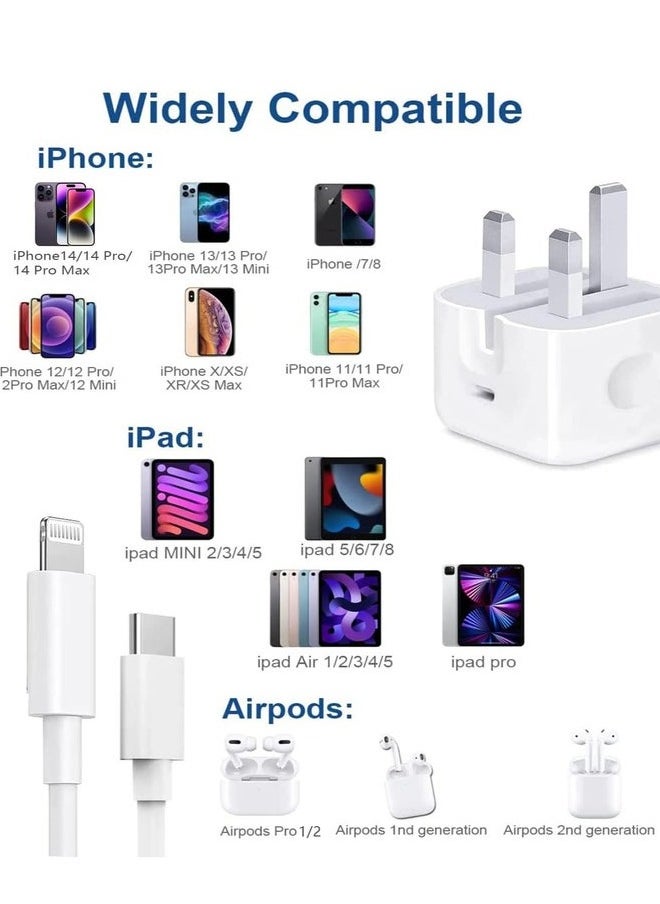 Haidue - iPhone 20W Fast Charger | USB C Wall Fast Charger with 1m USB C to Lightning Cable Compatible with iPhone 13/13 Pro/13 Pro Max/13/12/SE2020/11/XR/XS Max/X/iPad - Image 1