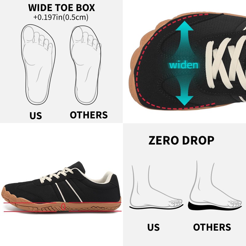 Grand Attack Barefoot Shoes Women,Wide Toe Box Minimalist Zero Drop Walking Shoes Lightweight Cross Training Trail Running Wrestling Weightlifting Fitness Barefoot Gym Sneakers Blackk Size 9 - Image 3