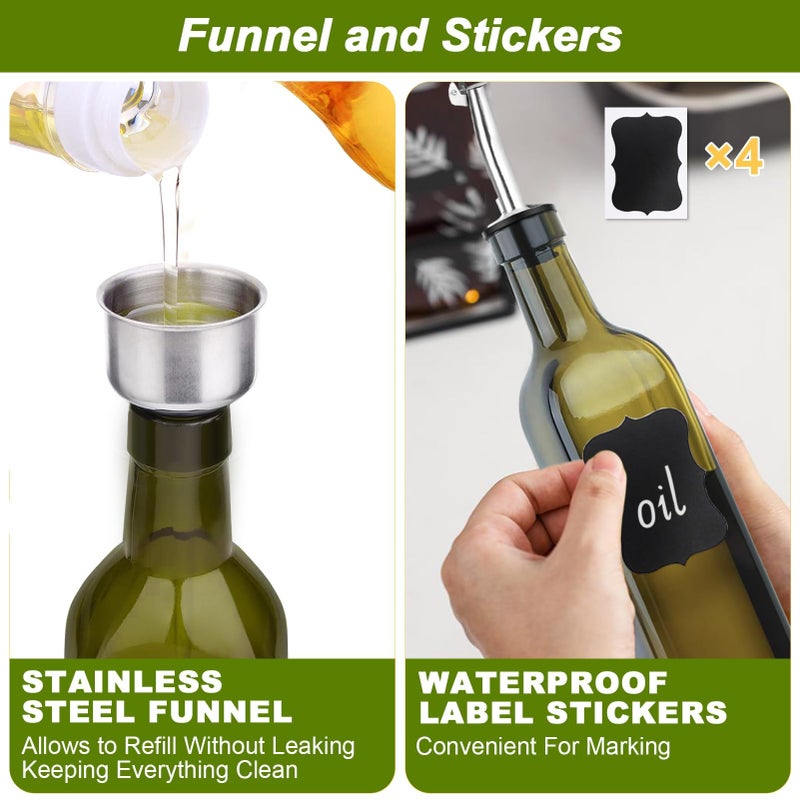 MEIDAYAI Olive Oil Dispenser Bottle, 2 Pcs Green Glass Oil Bottle for Kitchen, Oil and Vinegar Dispenser Set with Pourers and Funnel -17oz Green Olive Oil Bottle Dispenser - Image 5
