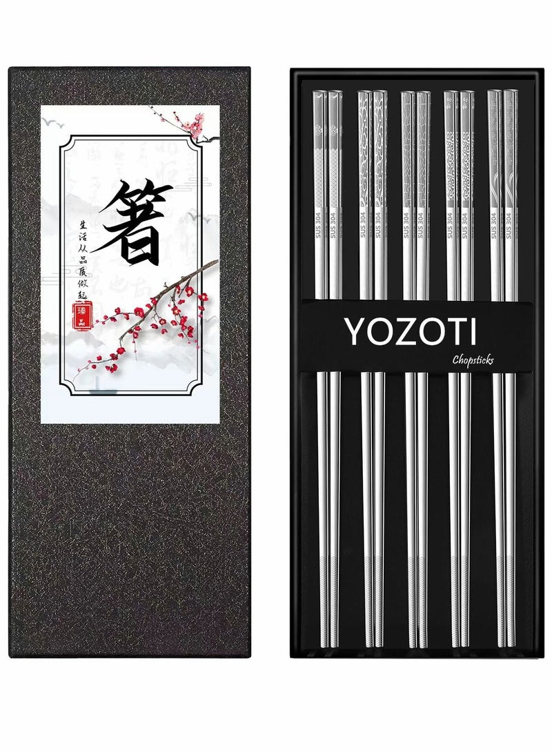 Y&D Stainless Steel Chopsticks, Silver Reusable Dishwasher Safe Metal Chopsticks Square Lightweight Chop Sticks, Gift Set（5 Pairs ）  - Image 1