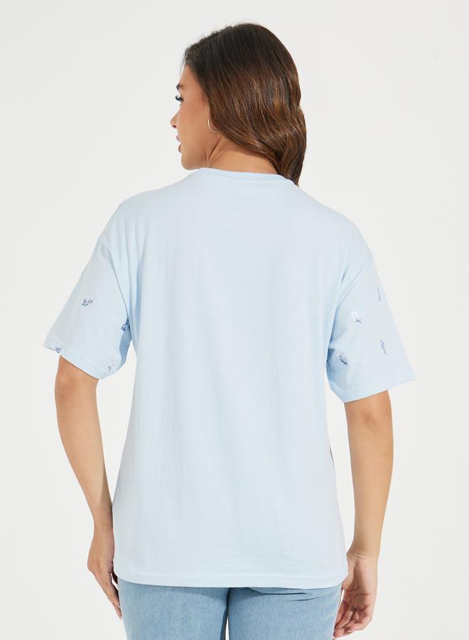 Styli Oversized All Over Floral Embroidered Front T-Shirt - Image 5