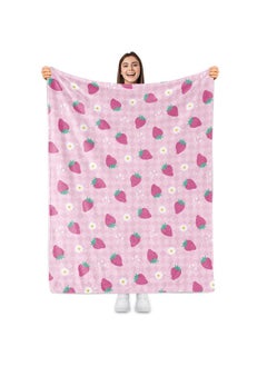 Sowide Strawberry Blanket, Pink Checkered Blanket Throw Gift for Baby Girl, Soft Lightweight Strawberry Flower Flannel Blanket, Cozy Fleece Blanket Stuff for Kids, Couch, Bedroom, Living Room, 50"x60"  - Image 1