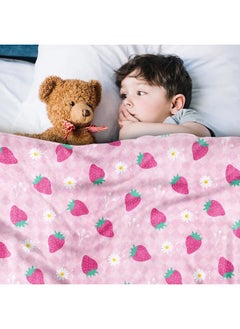 Sowide Strawberry Blanket, Pink Checkered Blanket Throw Gift for Baby Girl, Soft Lightweight Strawberry Flower Flannel Blanket, Cozy Fleece Blanket Stuff for Kids, Couch, Bedroom, Living Room, 50"x60"  - Image 2
