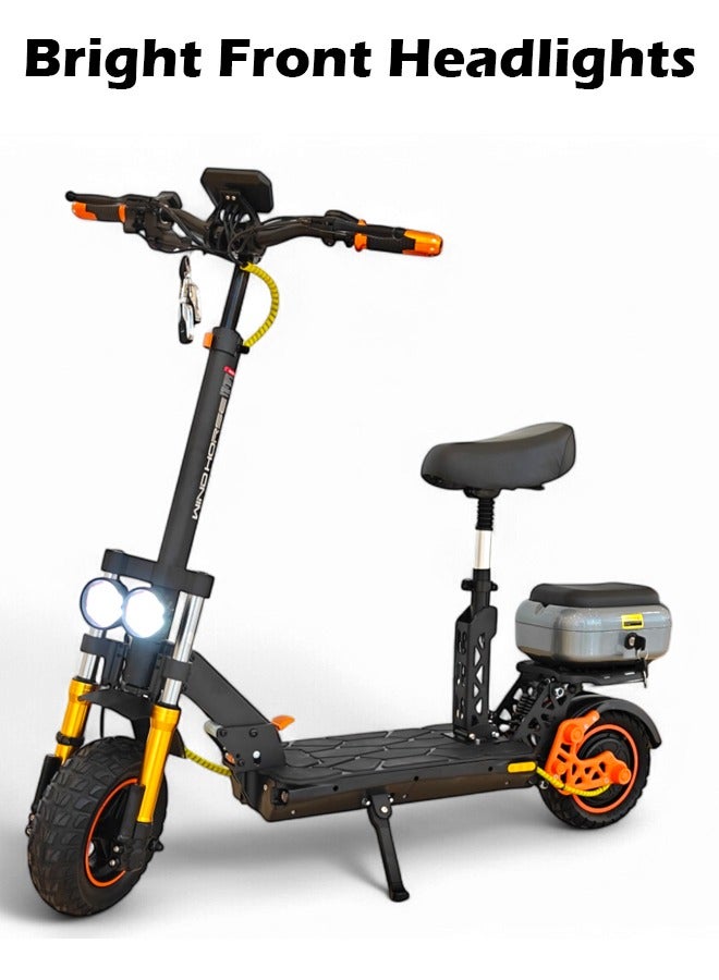 H4 Electric Scooter with 1800W Motor, 48V 13Ah Battery, 50KM/H Speed, 29KM Range, 11 Inches Tires, Dual Suspension, Disc Brakes, Remote Lock System, Storage Box and Seat