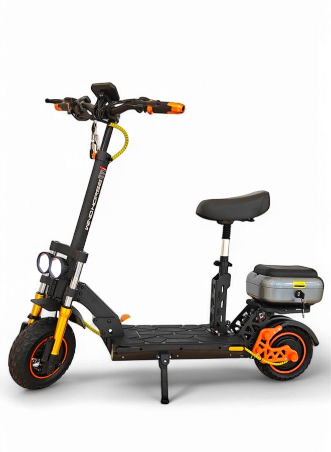 H4 Electric Scooter with 1800W Motor, 48V 13Ah Battery, 50KM/H Speed, 29KM Range, 11 Inches Tires, Dual Suspension, Disc Brakes, Remote Lock System, Storage Box and Seat