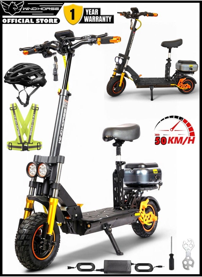 Wind Horse H4 Electric Scooter with 1800W Motor, 48V 13Ah Battery, 50KM/H Speed, 29KM Range, 11 Inches Tires, Dual Suspension, Disc Brakes, Remote Lock System, Storage Box and Seat  - Image 1