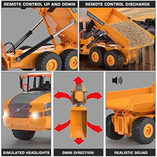 DOUBLE E Volvo RC Dump Truck Toy for Kids, Articulated Hauler, Remote Control Construction Toys Vehicles with Lights, Birthday Gifts Ideas for Boys Age 6 7 8 9 10 Year Old and up - Image 4