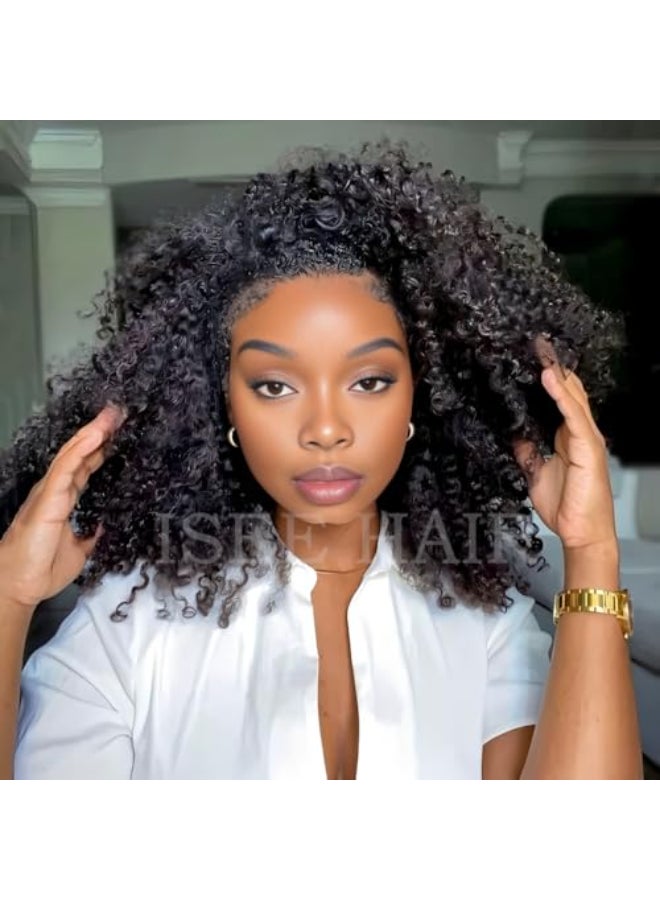ISEE Half Wig Human Hair Glueless Wigs Upgrade 3 IN 1 Half Wig With Drawstring Seamless Clip Ins Flip Over Kinky Curly Human Hair No Glue No Lace For Women 180 Density 18 Inch - Image 2