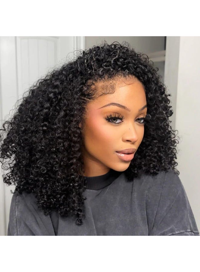 ISEE Half Wig Human Hair Glueless Wigs Upgrade 3 IN 1 Half Wig With Drawstring Seamless Clip Ins Flip Over Kinky Curly Human Hair No Glue No Lace For Women 180 Density 18 Inch - Image 1