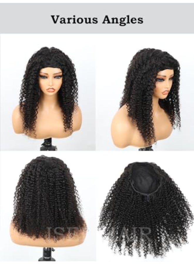 ISEE Half Wig Human Hair Glueless Wigs Upgrade 3 IN 1 Half Wig With Drawstring Seamless Clip Ins Flip Over Kinky Curly Human Hair No Glue No Lace For Women 180 Density 18 Inch - Image 4