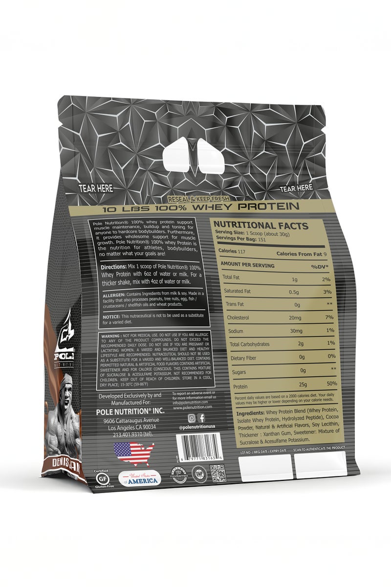 POLE NUTRITION 100% Whey Protein 10 lbs (4.53kg) - High Protein Lean Shake with Zero Sugar (Rich Chocolate) - Image 2