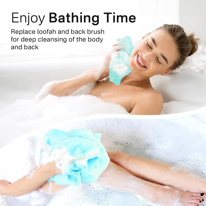 Yiclick 2PCS Exfoliating Washcloth Towel - Exfoliating Body Scrubber Exfoliator, Loofah Sponge Wash Cloth, Korean & Japanse & African Net Sponge Rag - Back Scrubber Washer (Blue) Practical design alternatives - Image 4