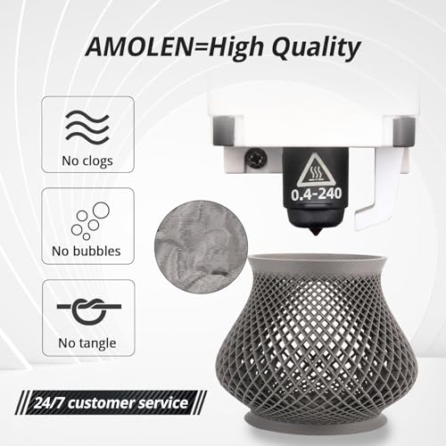 AMOLEN PLA 3D Printer Filament, Cement Grey PLA Filament 1.75mm, Magic Stone Marble PLA 3D Printing Filament, 1kg Spool (2.2lbs), Dimensional Accuracy +/- 0.02 mm, Fit Most FDM Printer - Image 4