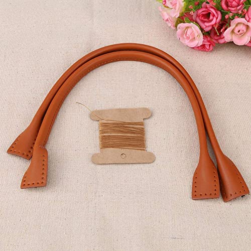 Walfront Leather Purse Handles Genuine Leather Bag Straps for DIY Hand Accessories with Thread Black and Brown Optional(Brown) - Image 2