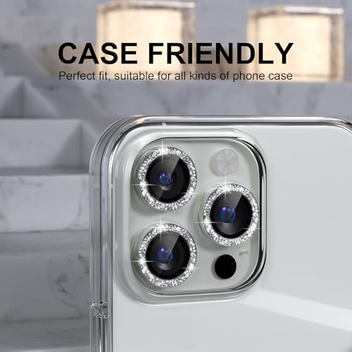 Choiche Compatible for iPhone 16 Pro/iPhone 16 Pro Max Camera Lens Protector Bling, 9H Tempered Glass Camera Cover Screen Protector Metal Ring Decoration Accessories (Glitter-Silver) - Image 4
