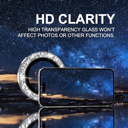Choiche Compatible for iPhone 16 Pro/iPhone 16 Pro Max Camera Lens Protector Bling, 9H Tempered Glass Camera Cover Screen Protector Metal Ring Decoration Accessories (Glitter-Silver) - Image 5
