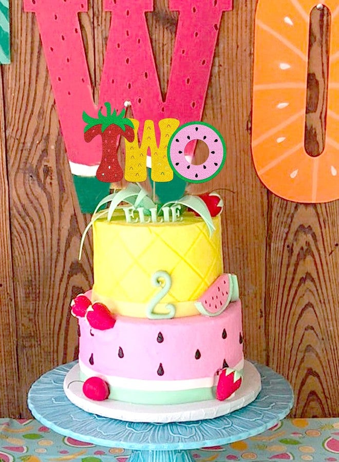 YBW Fruit Two Cake Topper Glitter Gold Fruity Two Cake Decorations for Girls Boys Strawberry Watermelon Pineapple Summer Fruits Happy Birthday Decorations Party Supplies for Baby Shower Kids - Image 5