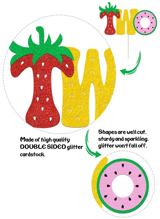 YBW Fruit Two Cake Topper Glitter Gold Fruity Two Cake Decorations for Girls Boys Strawberry Watermelon Pineapple Summer Fruits Happy Birthday Decorations Party Supplies for Baby Shower Kids - Image 3