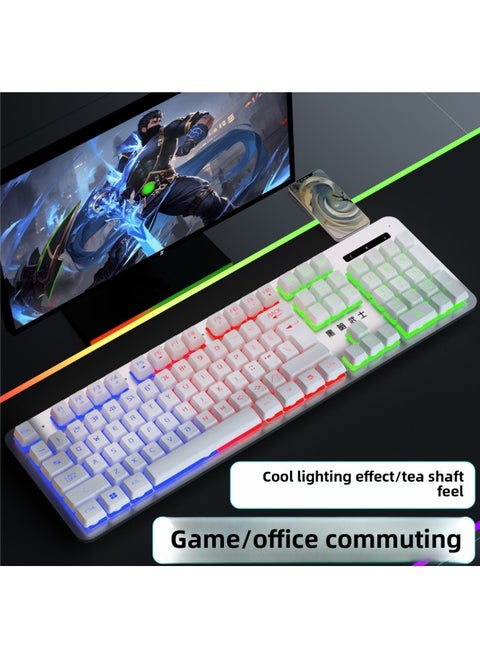 Mechanical Feel Keyboard Mouse Suit Wired Desktop Computer Notebook Game E-sports Typing Dedicated USB-Color:Mechanical Feel - 1 Year Warranty - White Colorful [single Keyboard] - Upgraded Alloy Panel + Character Lighting - No - 104 Keys - Official Standard