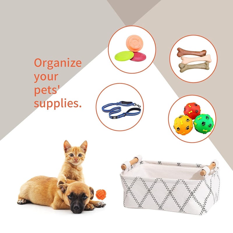 LUFOFOX Decorative Collapsible Rectangular Fabric Storage Bin Organizer Basket with Wooden Handles for Clothes Storage,12.6x8.7x4.7 inch,White - Image 4
