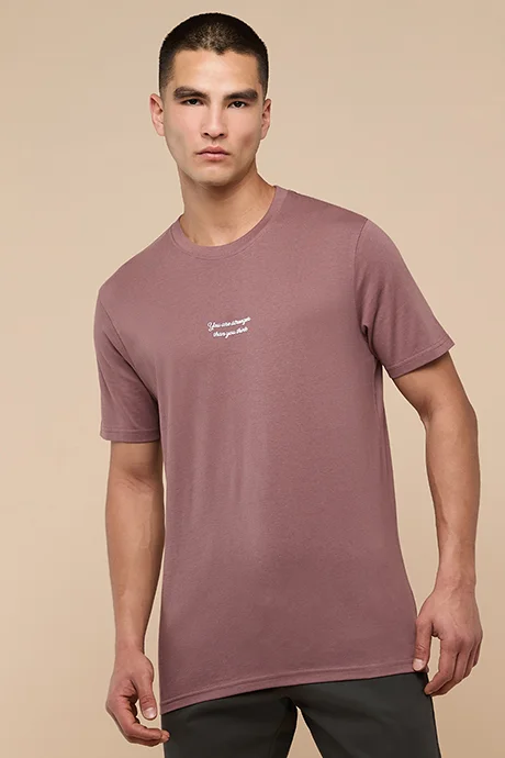 أر أند بي Typography Print T-Shirt with Crew Neck and Short Sleeves