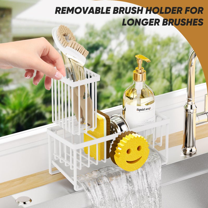 Taugast Sponge Holder for Kitchen Sink,Smiley Face Sink Caddy with Removable Brush Holder,Self-Draining Sponge Caddy for Sponge,Soap,Dish Brush,Scrubber,Kitchen Essentials and Gadgets-White - Image 5