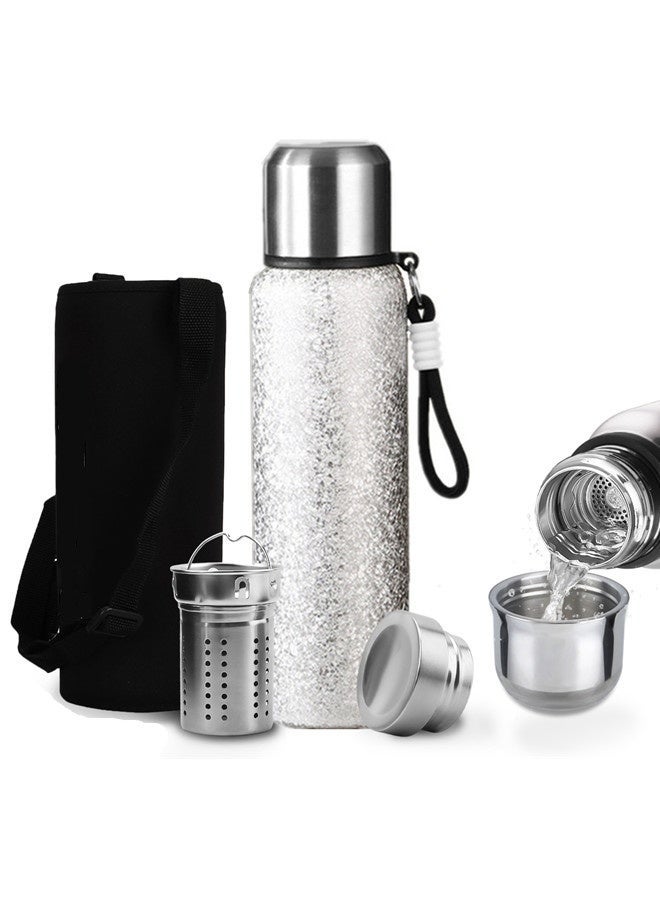 Thermos 800ml with All-steel Cup Lid Advanced,Emergency Insulated Water Bottle,Travel/Sports/Outdoor/Campsites Thermo Bottle Mug Flask, with Cup Sleeve - Handheld - Backpack-Style Cloth Sleeve,Thermos for Coffee and Tea,With Leakproof Lid,Steeping/Coffee and Brewing Functions Teapot Coffee Pot,Insulation and Cooling Performance,Water Bottles,316 Stainless Steel Food-Grade Material Large Capacity Bottle Thermo silver - Image 1