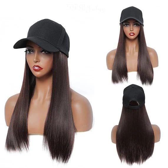 Dazzlook DAZZ LOOK Wig Cap Long Straight Baseball Cap With Synthetic Hair Adjustable Brown Wig Hat for Women  - Image 1