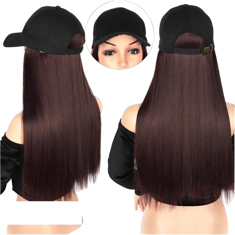Dazzlook DAZZ LOOK Wig Cap Long Straight Baseball Cap With Synthetic Hair Adjustable Brown Wig Hat for Women  - Image 2