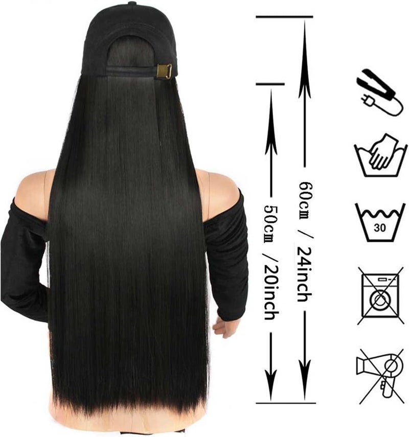 Dazzlook DAZZ LOOK Wig Cap Long Straight Baseball Cap With Synthetic Hair Adjustable Brown Wig Hat for Women  - Image 3