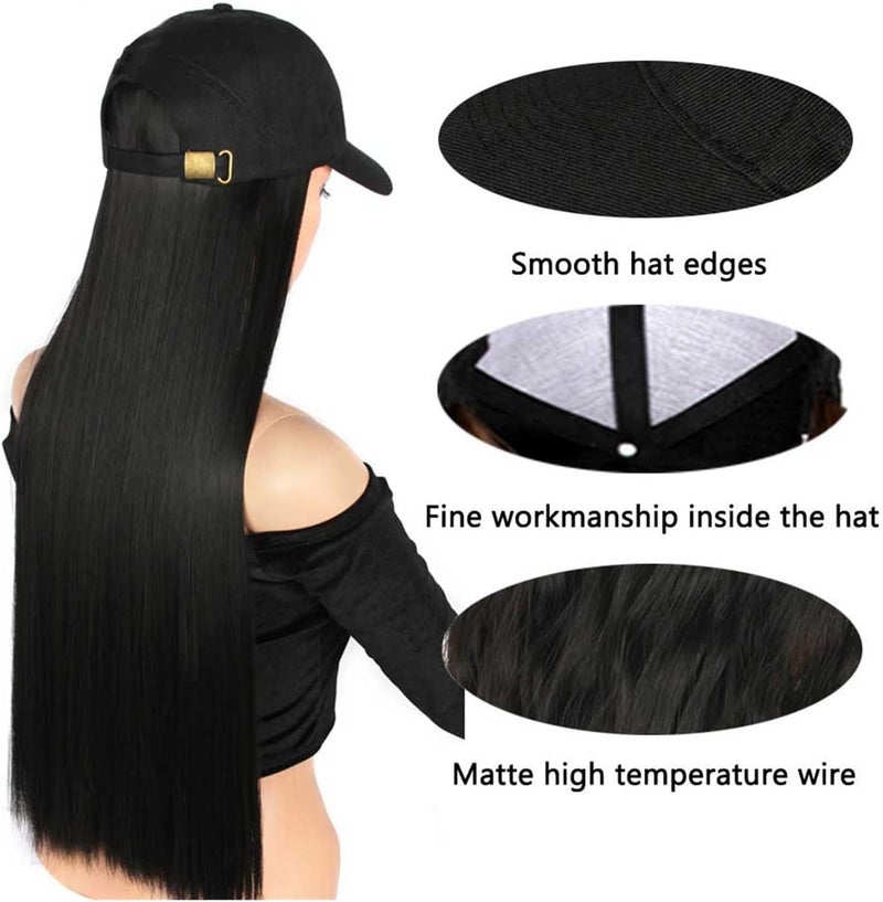 Dazzlook DAZZ LOOK Wig Cap Long Straight Baseball Cap With Synthetic Hair Adjustable Brown Wig Hat for Women  - Image 4