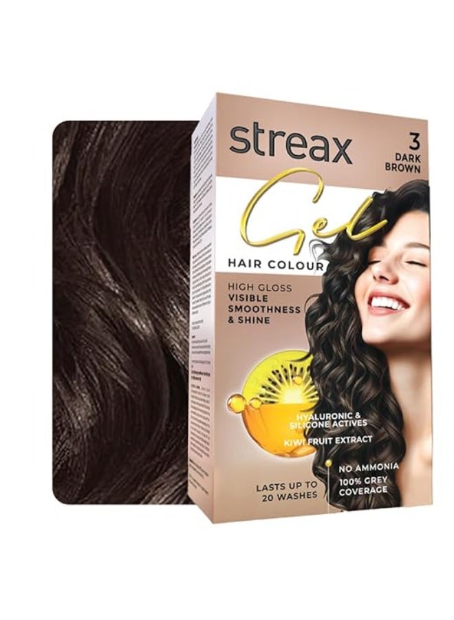 Streax Gel Hair Colour for Women & Men, Dark Brown 3, 150ml | Hair Colour Dark Brown| 100% grey coverage | Long Lasting Hair Color, Easy to Use | Ammonia-Free Hair Color, Lasts Up to 20 Washes - Image 1