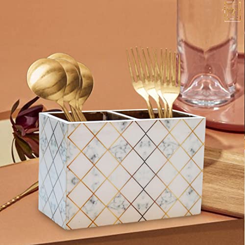 Tranquil Square Handcrafted Premium Finish Glossy Grey Stone Design Two Rack Cutlery Stand Dinning Essentials - Image 1