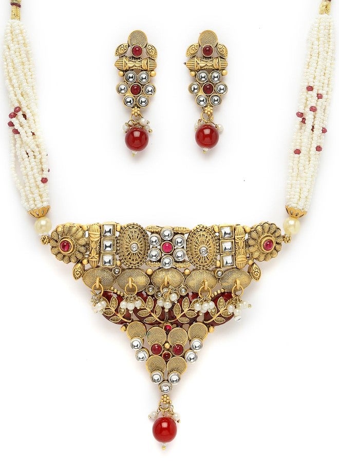 Adiva Gold-Plated Kundan Stone Studded Pearls & Beads Meenakari Choker Jewellery Set for Women, Traditional Stylish Jewellery Set for Women Party, Wedding, Bridal, Occasion, Festive - Image 2