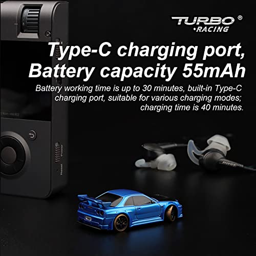 FLYCOLOR Turbo Racing 1:76 Scale Drift RC Car with Gyro Mini Full Proportional RTR 2.4GHZ Remote Control with 2 Replaceable Body Shell (C64-BLUE) - Image 5