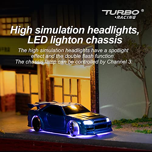 FLYCOLOR Turbo Racing 1:76 Scale Drift RC Car with Gyro Mini Full Proportional RTR 2.4GHZ Remote Control with 2 Replaceable Body Shell (C64-BLUE) - Image 3