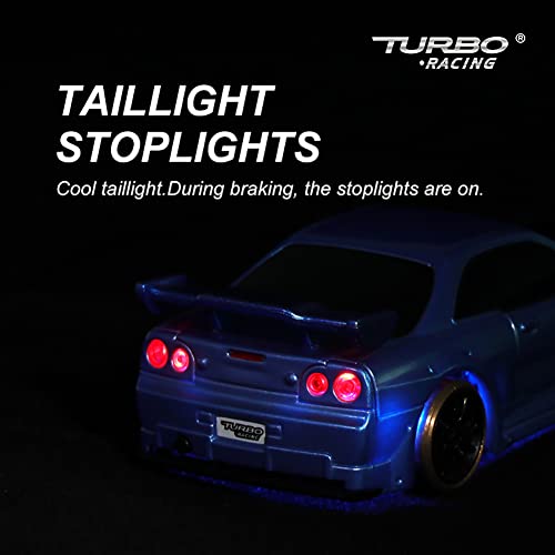 FLYCOLOR Turbo Racing 1:76 Scale Drift RC Car with Gyro Mini Full Proportional RTR 2.4GHZ Remote Control with 2 Replaceable Body Shell (C64-BLUE) - Image 4
