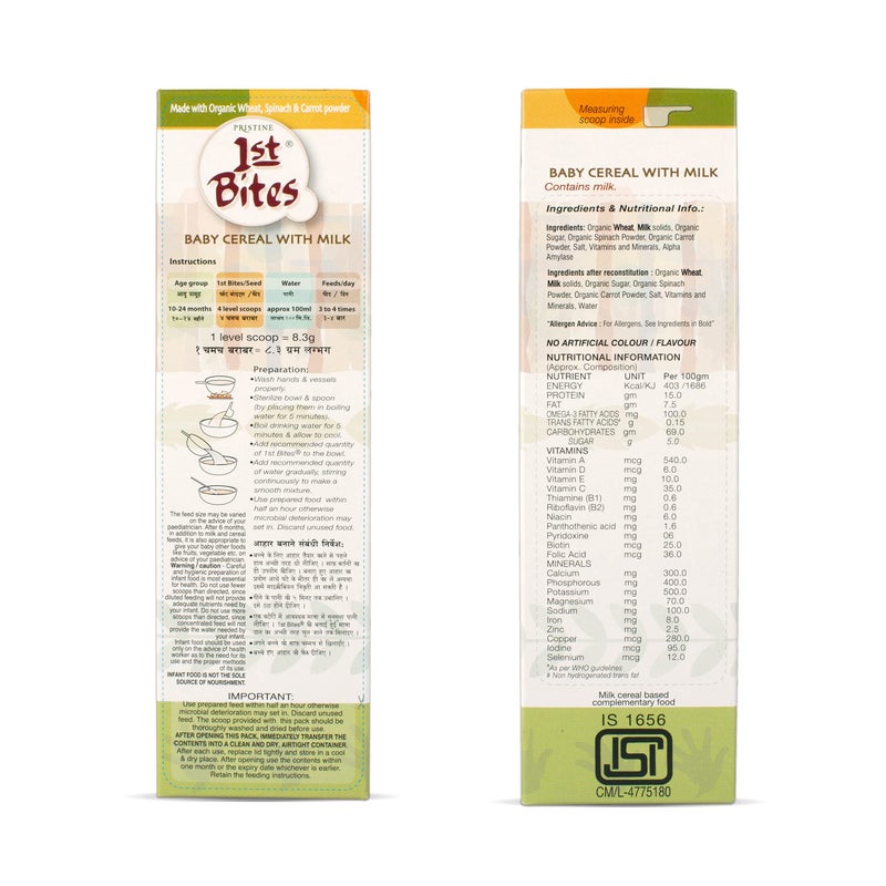 Pristine 1st BITES Baby Cereal 300g | Baby Food (10-24 Months) Stage-3, Organic Wheat, Spinach & Carrot Powder | Infant Food - Image 4