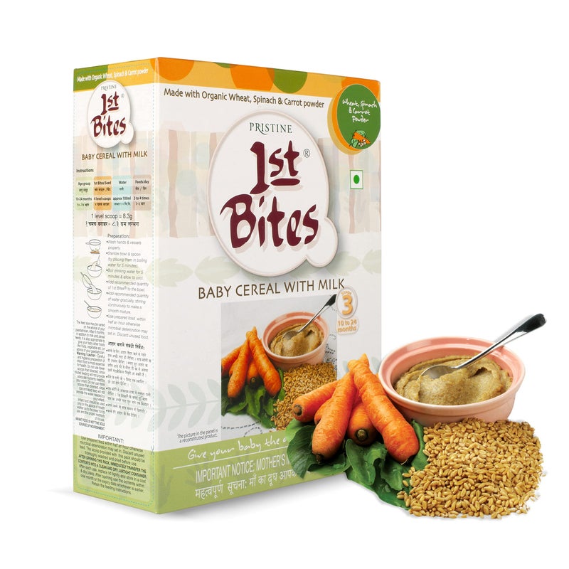 Pristine 1st BITES Baby Cereal 300g | Baby Food (10-24 Months) Stage-3, Organic Wheat, Spinach & Carrot Powder | Infant Food - Image 1