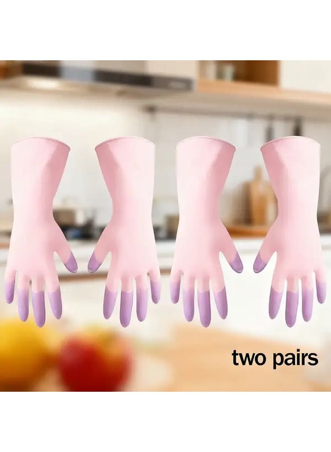Pink PVC Single Layer Cleaning Gloves 2 Pairs Size M For Dishwashing And Sanitation - Image 1