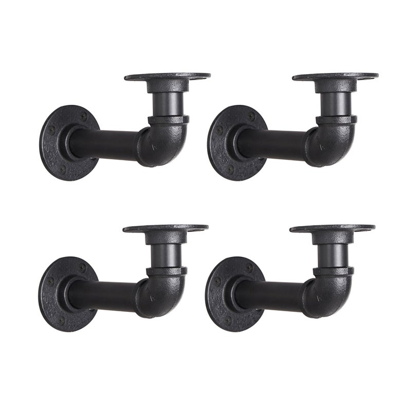 Ycco Industrial L Pipe Shelf Brackets For 7-14 In Depth Wood Heavy-Duty 3/4"" Iron Wall Mount Floating Shelf Bracket L Metal Pipe Shelving Brackets For Wood-Black Diy Pipe Shelves(6.7*3.1 Inch 4 Pack) - Image 1