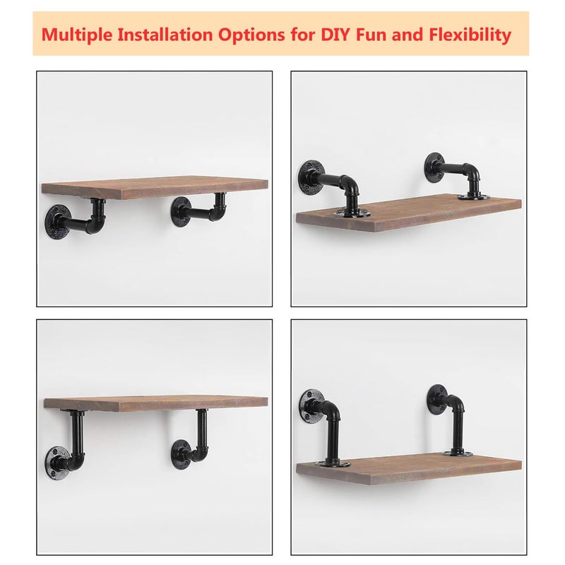 Ycco Industrial L Pipe Shelf Brackets For 7-14 In Depth Wood Heavy-Duty 3/4"" Iron Wall Mount Floating Shelf Bracket L Metal Pipe Shelving Brackets For Wood-Black Diy Pipe Shelves(6.7*3.1 Inch 4 Pack) - Image 5