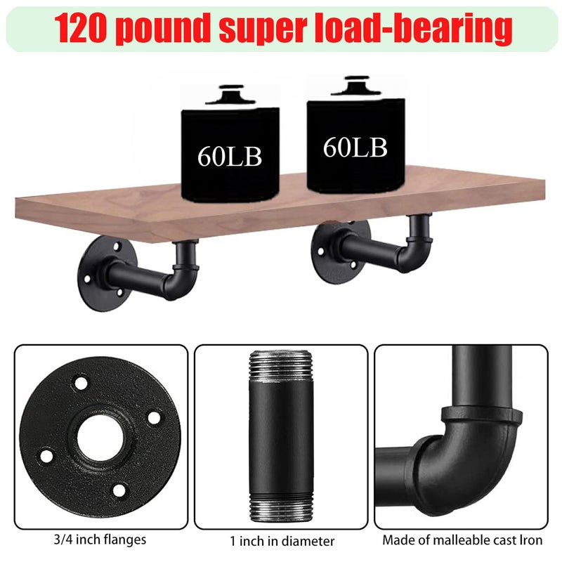 Ycco Industrial L Pipe Shelf Brackets For 7-14 In Depth Wood Heavy-Duty 3/4"" Iron Wall Mount Floating Shelf Bracket L Metal Pipe Shelving Brackets For Wood-Black Diy Pipe Shelves(6.7*3.1 Inch 4 Pack) - Image 4