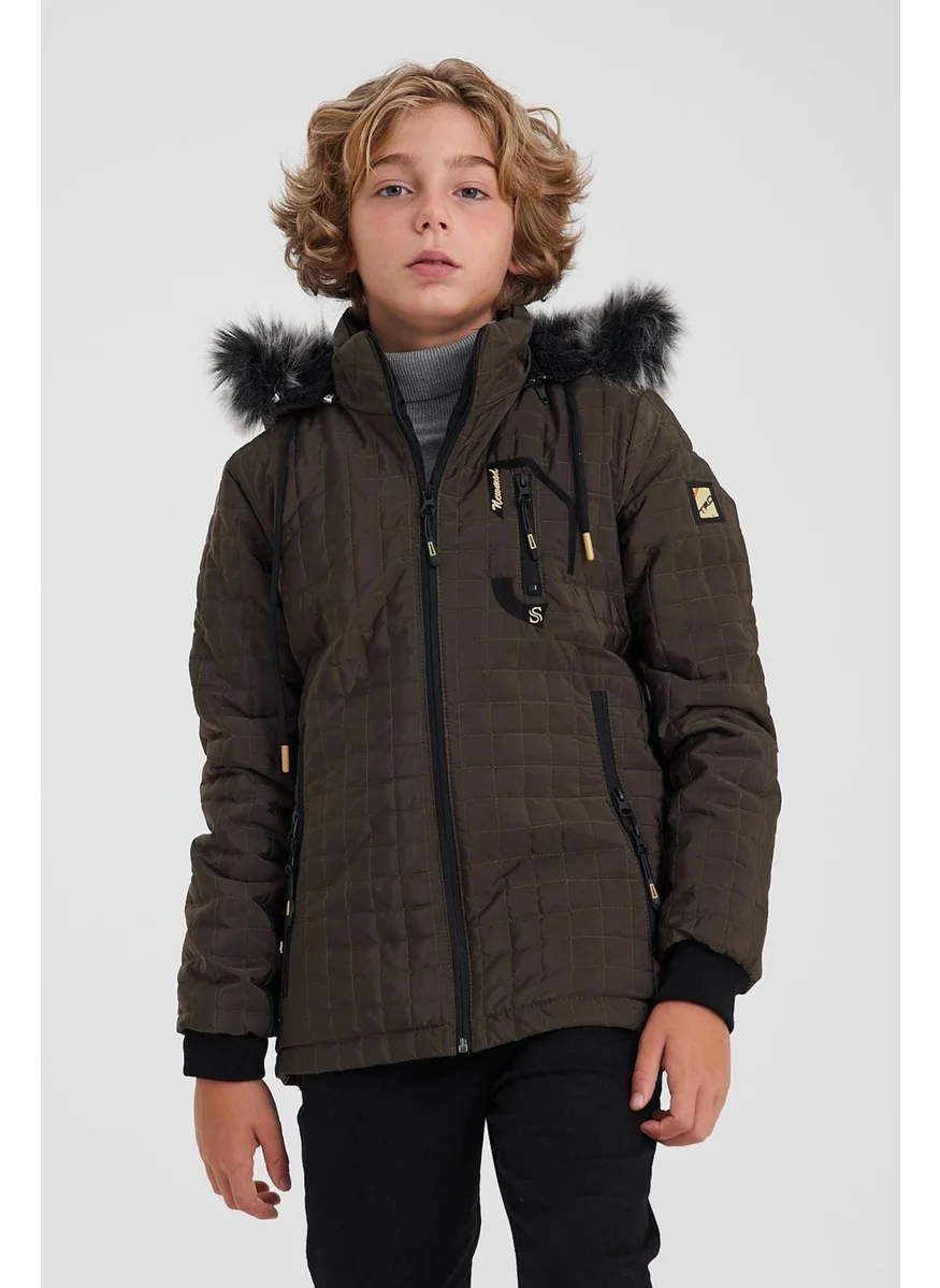 Sivaist Brown Boy Water and Windproof Removable Hooded Quilted Jacket&Coat