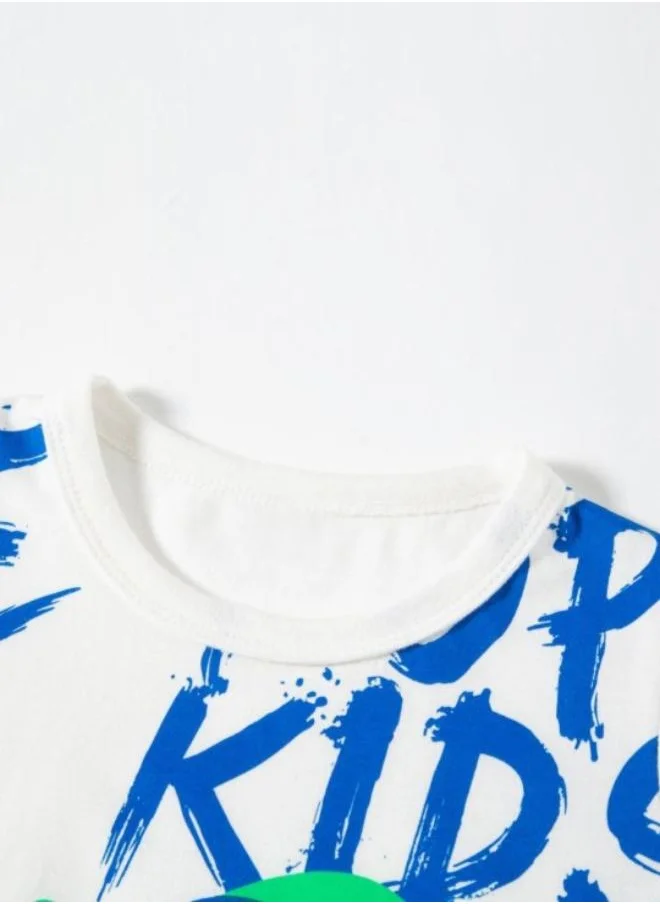 يونيكي White Printed Short Sleeve Crew Neck T-Shirt