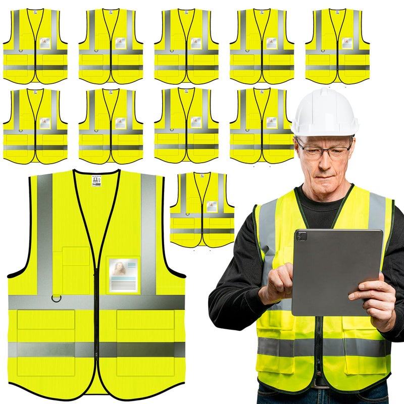 PeerBasics Safety Vest 10 Pack Yellow ANSI Class 2 Reflective For Men Women Unisex With Pockets Zipper Breathable Mesh XXLarge
