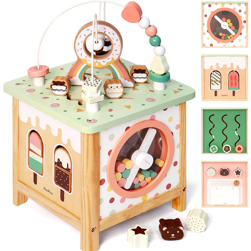 PairPear Wooden Activity Cube Montessori Toys Wooden Play Cube Activity Center Baby Busy Board Multifunctional Early Educational Development Toys Sensory Gifts for Toddlers Girls Boys 1 2 3 Year Old - Image 2