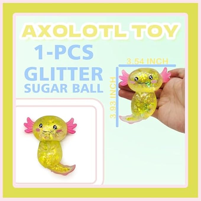 ZTATU Axolotl Squishy Toy Stress Ball for Adults and Kids (1PCS) - Sensory Sugar Salamander Animal Stress Relief Party Favors (Yellow) - Image 2