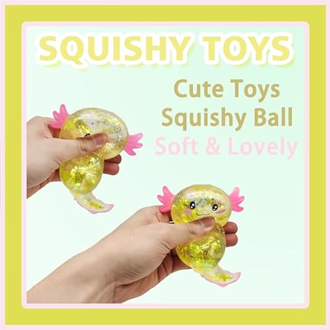ZTATU Axolotl Squishy Toy Stress Ball for Adults and Kids (1PCS) - Sensory Sugar Salamander Animal Stress Relief Party Favors (Yellow) - Image 3