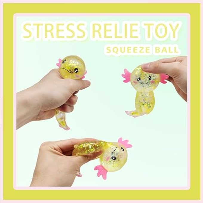 ZTATU Axolotl Squishy Toy Stress Ball for Adults and Kids (1PCS) - Sensory Sugar Salamander Animal Stress Relief Party Favors (Yellow) - Image 4
